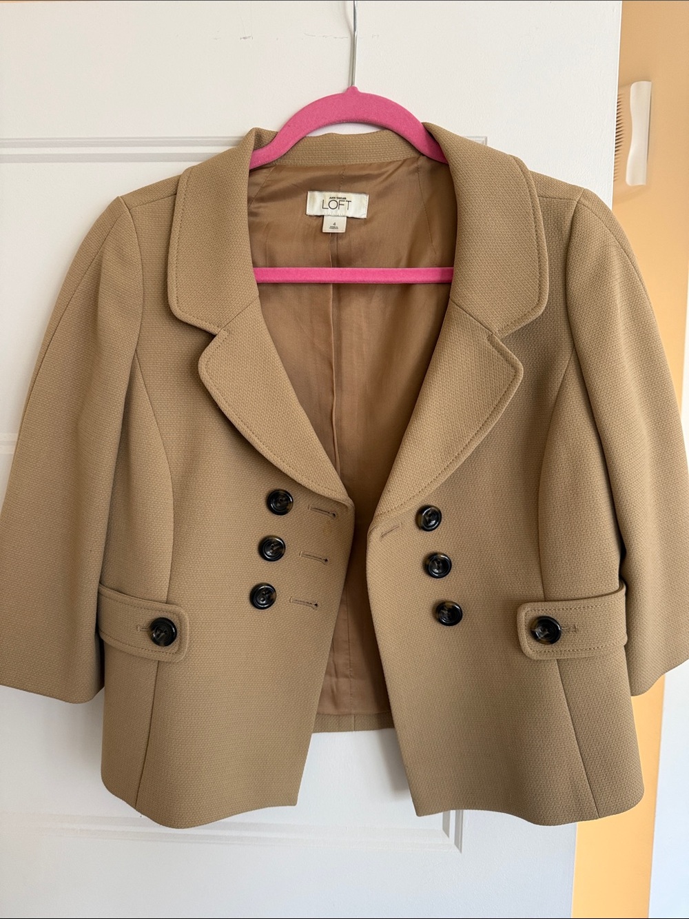 LOFT Short Double-Breasted Blazer in Camel